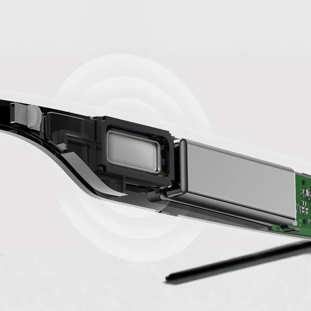 COLMI M01Pro AI Glasses con montura negra rectangular, bisagras metálicas y patillas gruesas con controles laterales y altavoces open ear Bluetooth 5.4 - Ítem2