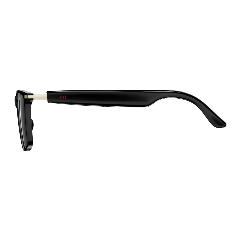 COLMI M01Pro AI Glasses con montura negra rectangular, bisagras metálicas y patillas gruesas con controles laterales y altavoces open ear Bluetooth 5.4 - Ítem1