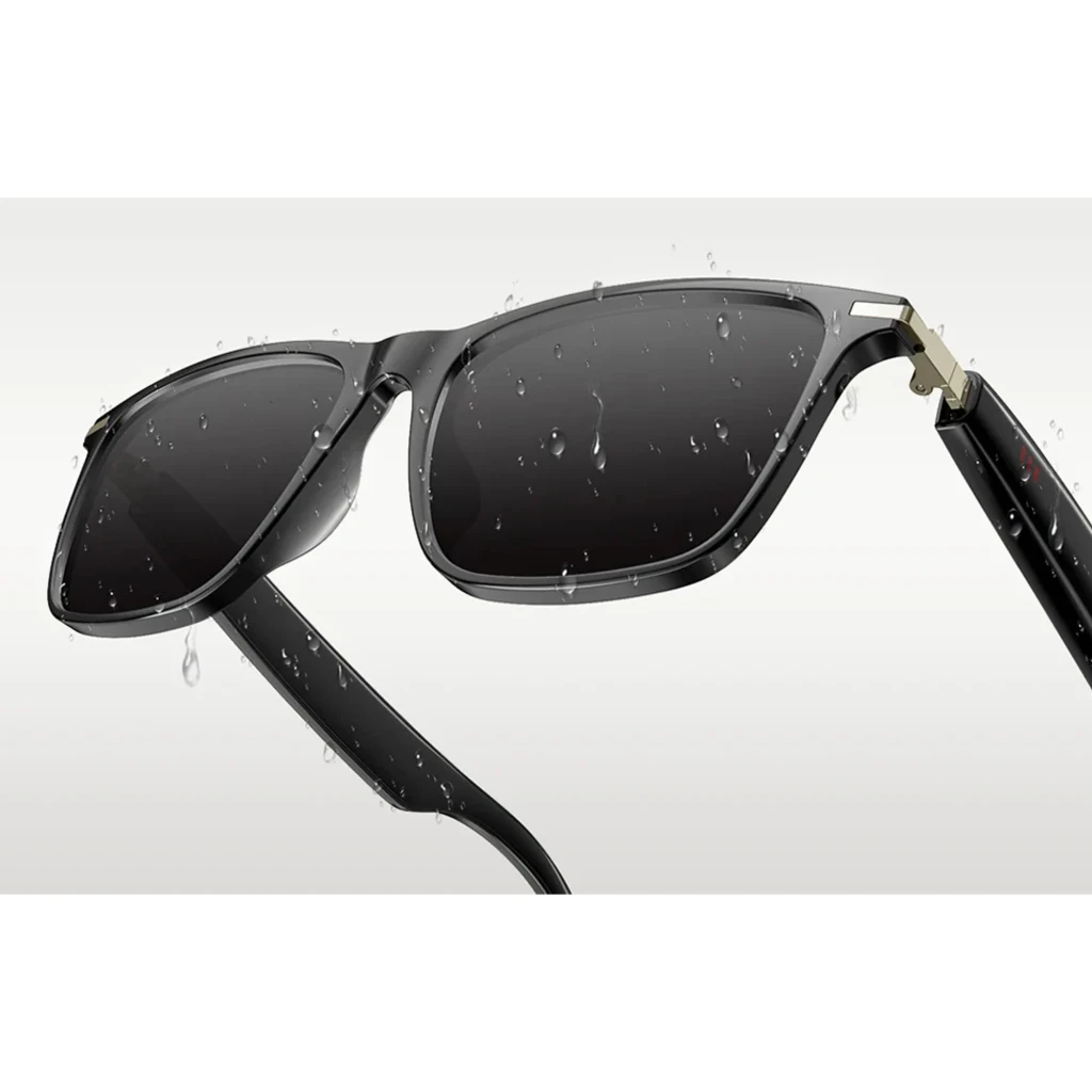COLMI M01Pro UV AI Sunglasses Conducción Ósea Gafas de sol UV con montura negra rectangular, lentes oscuras UV, bisagras metálicas doradas y patillas gruesas - Ítem8