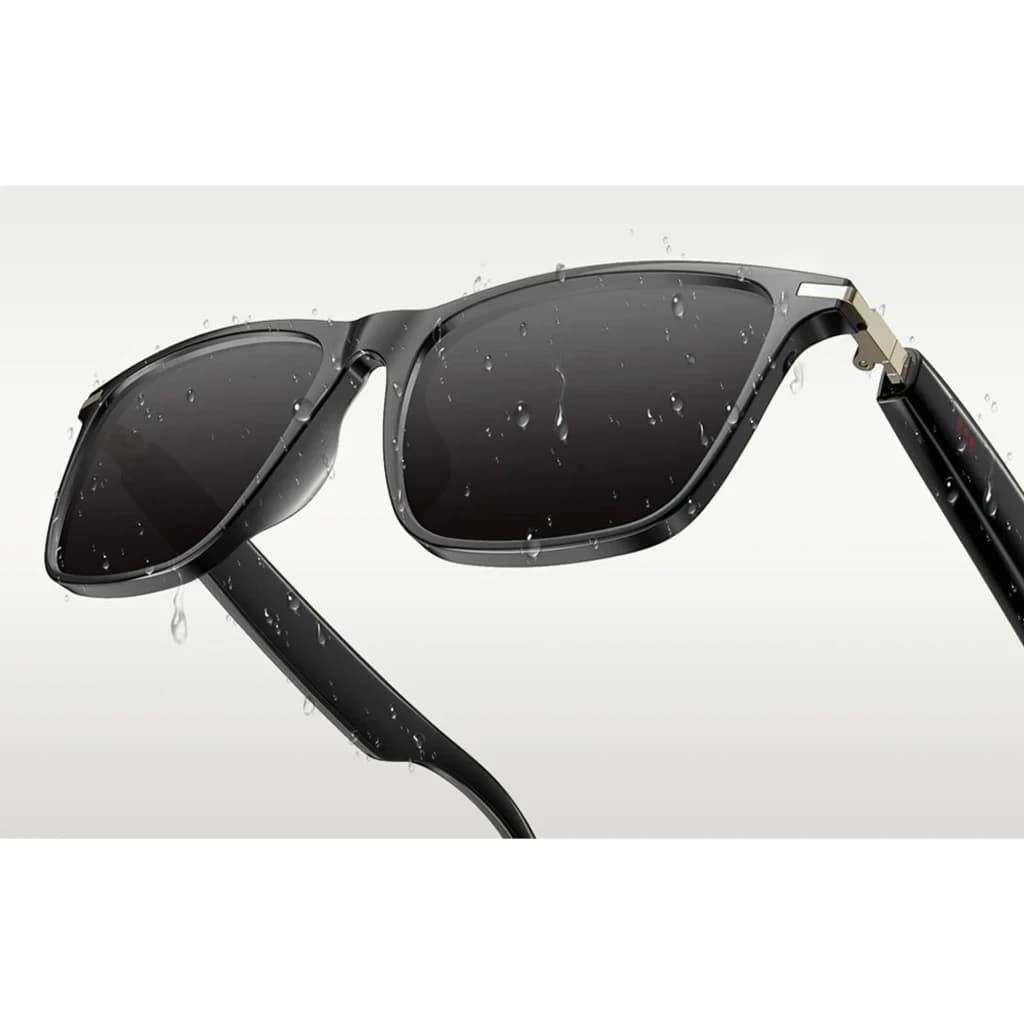 COLMI M01Pro UV AI Sunglasses Conducción Ósea Gafas de sol UV con montura negra, lentes oscuras, detalle metálico en bisagra y gotas de agua resistentes