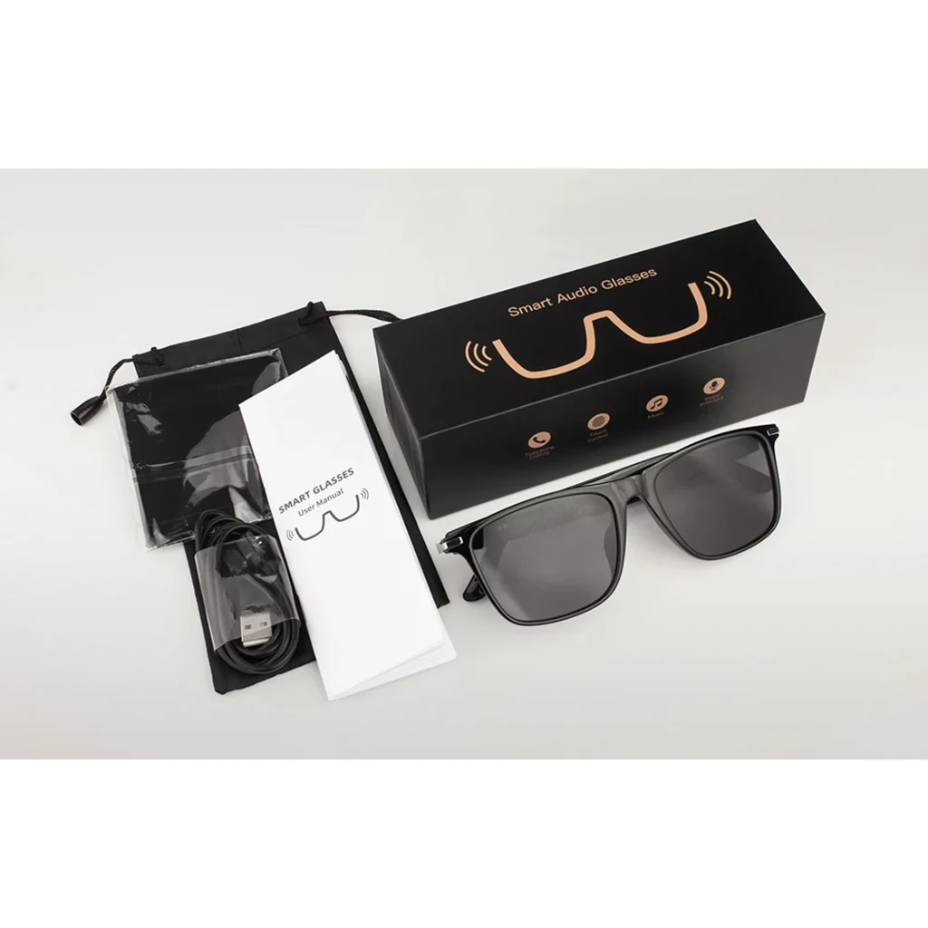 COLMI M01Pro UV AI Sunglasses Conducción Ósea Gafas de sol UV con montura negra rectangular, lentes oscuras UV, bisagras metálicas doradas y patillas gruesas - Ítem6
