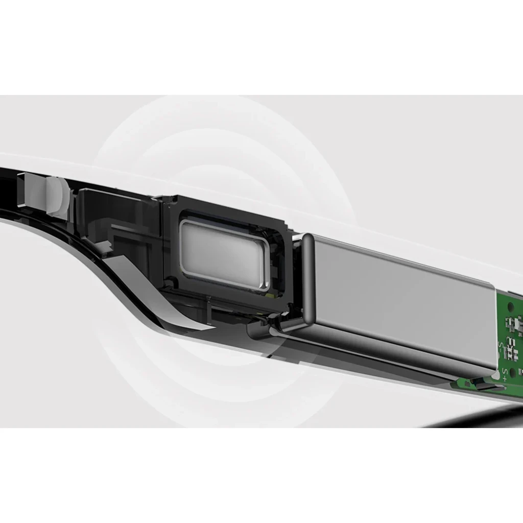 COLMI M01Pro UV AI Sunglasses Conducción Ósea Gafas de sol UV con montura negra rectangular, lentes oscuras UV, bisagras metálicas doradas y patillas gruesas - Ítem4