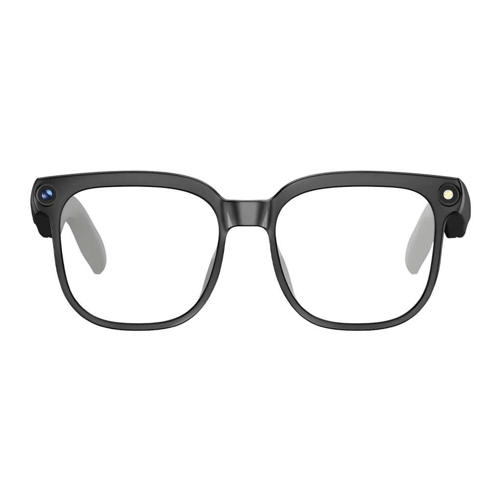 Gafas COLMI M02S con montura negra brillante, cámara 8MP Sony IMX219 en la patilla y altavoces duales integrados, bisagras robustas y lentes transparentes - Ítem1