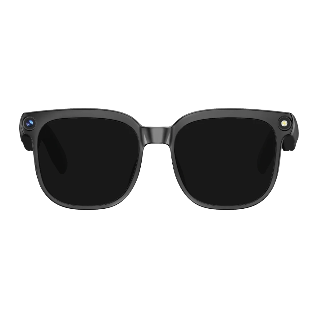 Gafas inteligentes negras COLMI M02S UV con cámara 8MP Sony IMX219 en la bisagra, montura mate, patillas gruesas y altavoces duales integrados - Ítem1