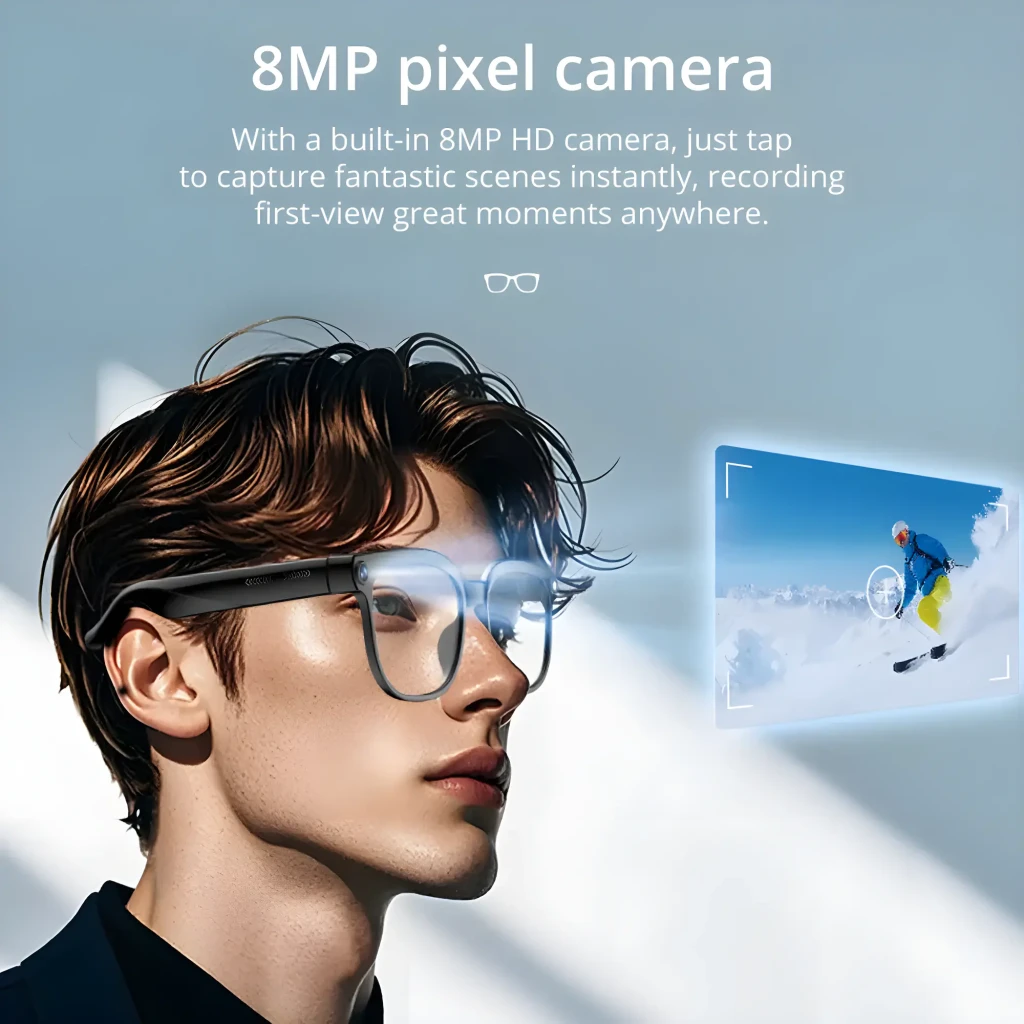 Gafas inteligentes negras COLMI M02S UV con cámara 8MP Sony IMX219 en la bisagra, montura mate, patillas gruesas y altavoces duales integrados - Ítem5