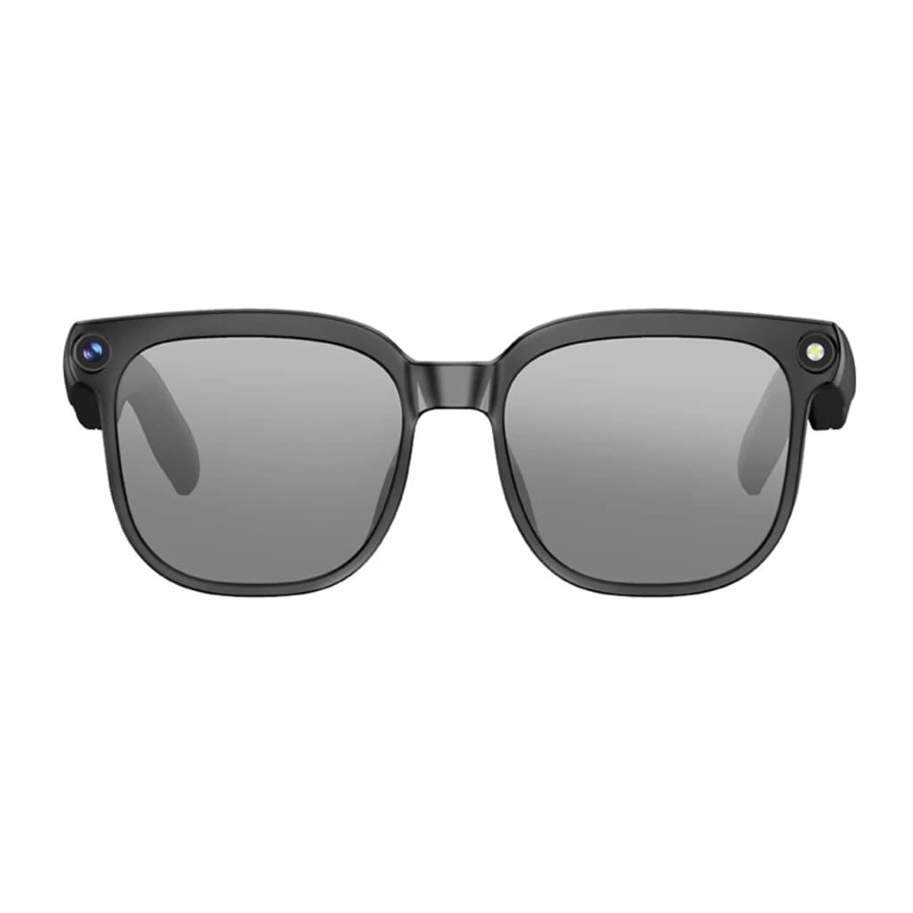 Gafas Colmi M02S con montura negra, lentes fotocromáticas grises y módulo de cámara 8 MP Sony IMX219 integrado en la esquina de la montura