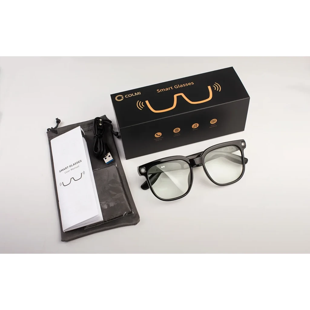 Colmi M02S AI Photochromic Sunglasses 8MP Sony IMX219 gafas negras con lentes fotocromáticas grises, montura robusta y cámara discreta integrada en la patilla - Ítem4