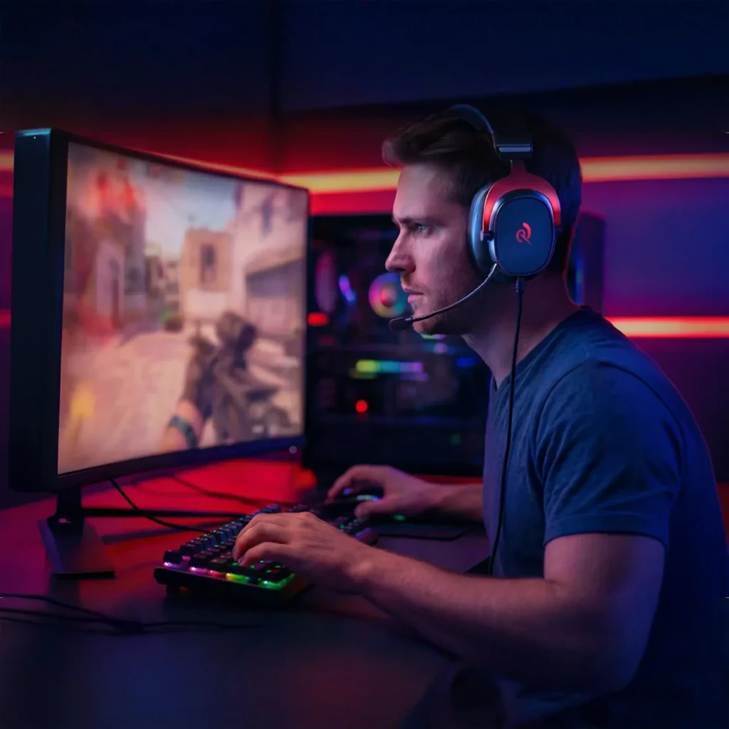 Casque Gaming QCY Heroad VNT200 noir mat avec coques rectangulaires, arceau rembourré, oreillettes circum-aurales et microphone amovible flexible - Ítem4