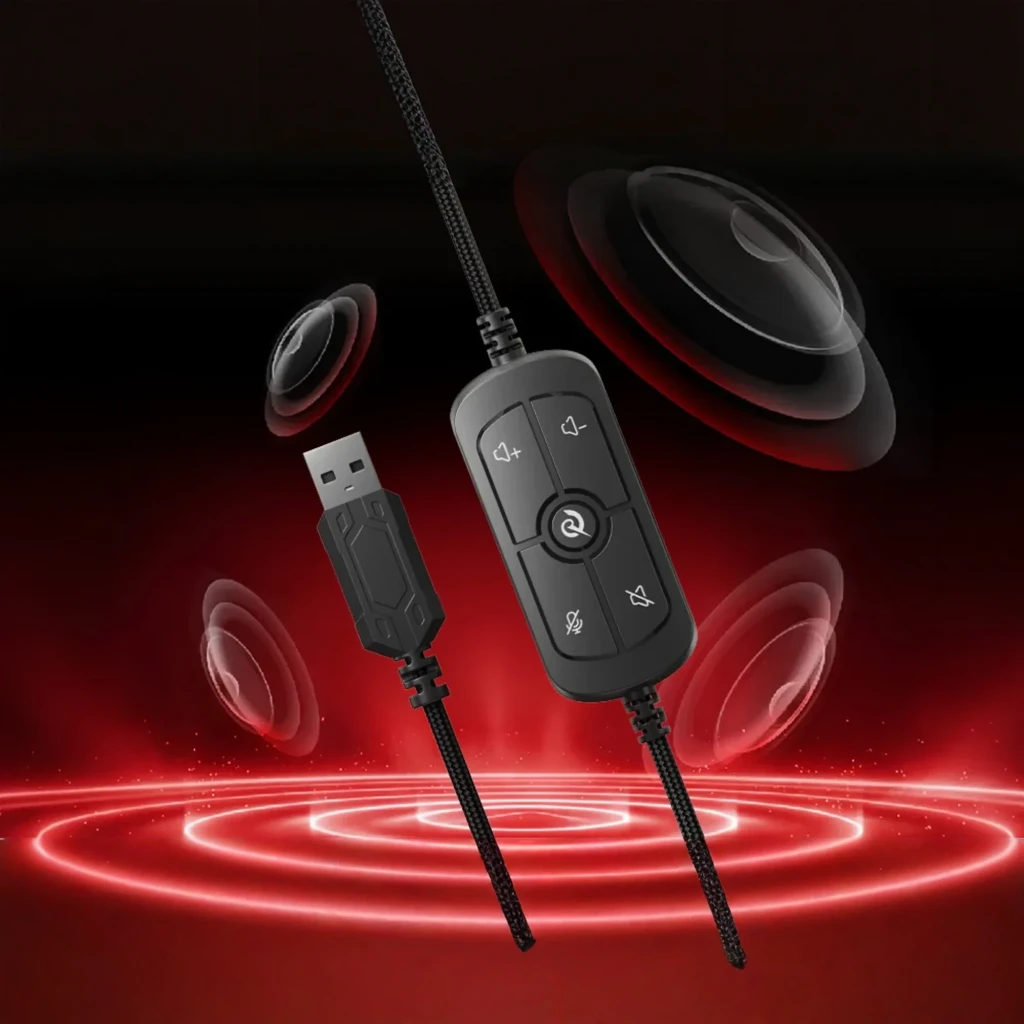 Casque Gaming QCY Heroad VNT200 noir mat avec coques rectangulaires, arceau rembourré, oreillettes circum-aurales et microphone amovible flexible - Ítem5