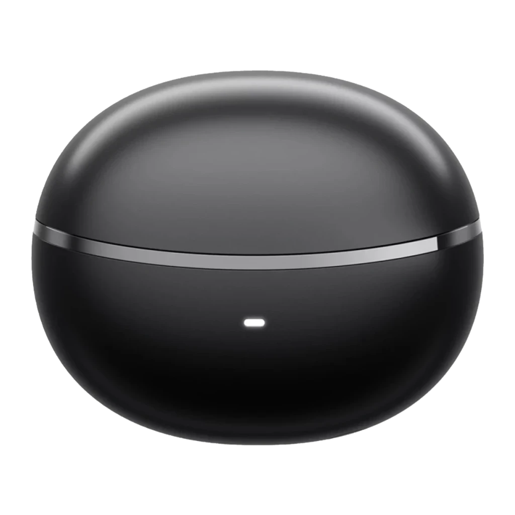 Boîtier noir arrondi avec LED frontale et deux écouteurs intra-auriculaires noirs à tige courte, finition brillante, design compact TWS élégante - Ítem4