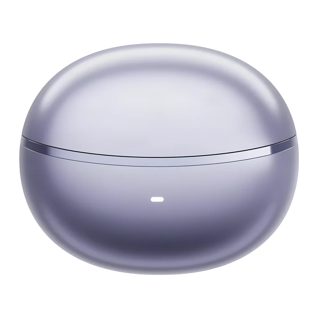 Écouteurs QCY MeloBuds N70 HT18 Lite Pourpre TWS intra avec boîtier arrondi brillant, tiges métalliques, embouts silicone, LED frontale et finition violette - Ítem2