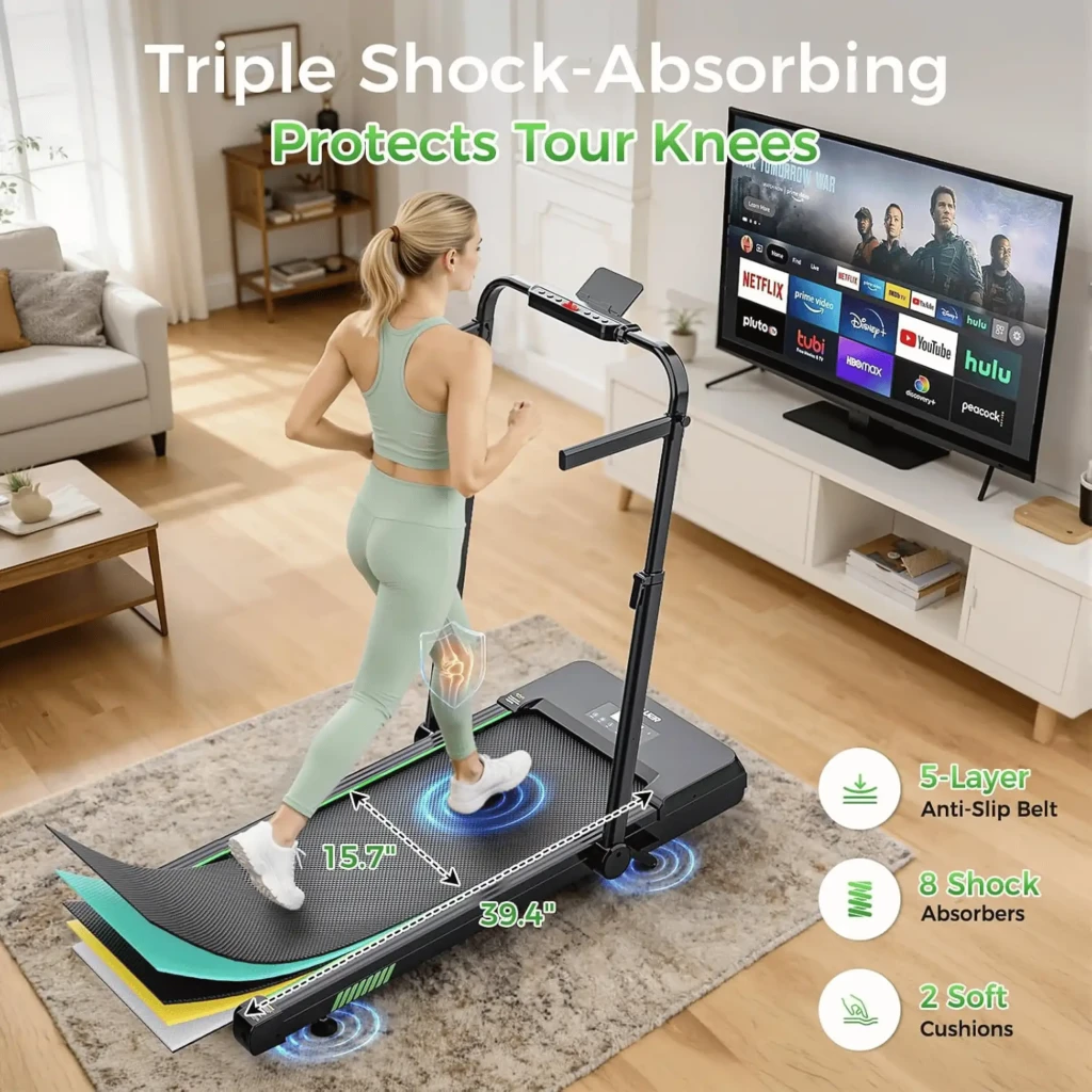 Akluer TW140x cinta de correr plegable con inclinación 12%, altavoz Bluetooth, barandillas laterales, pantalla para tablet y diseño compacto para casa - Ítem7