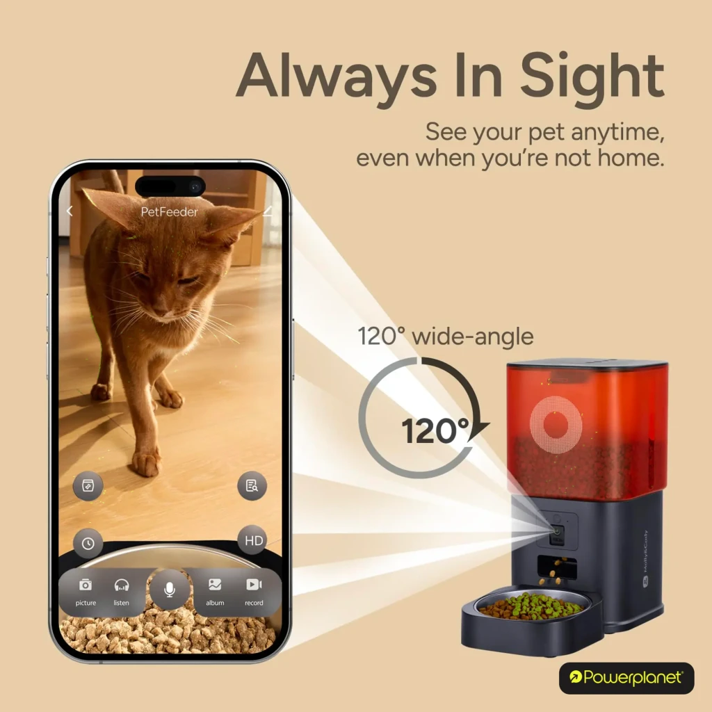 Comedero Automático Molly & Cody Smart Feeder 6L App Camera con depósito rojo translúcido, cámara frontal, dispensador programable y tazón gris con - Ítem3