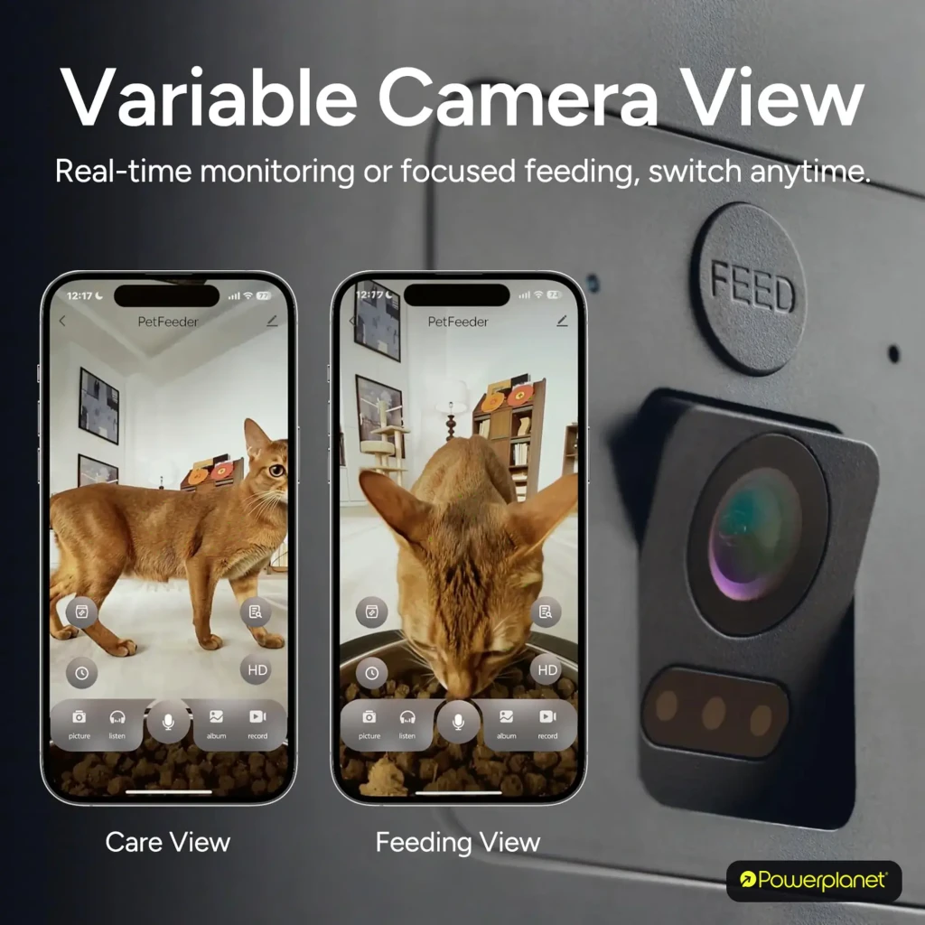Comedero Automático Molly & Cody Smart Feeder 6L App Camera con depósito rojo translúcido, cámara frontal, dispensador programable y tazón gris con - Ítem1