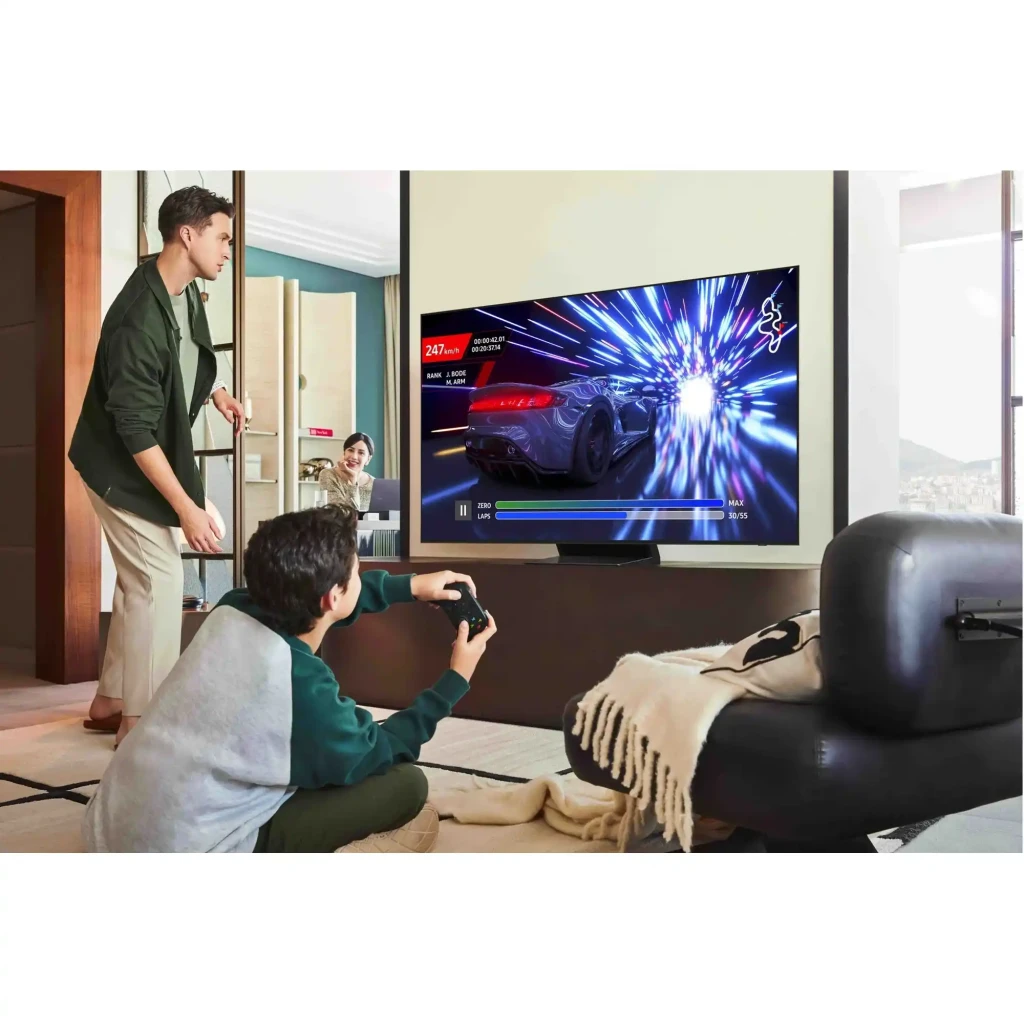 Samsung TQ55S92FAE 55 OLED 4K Ultra HD com painel fino, bordas mínimas, base central discreta e tela vibrante com tons roxos e dourados, 144Hz Wi‑Fi - Item2