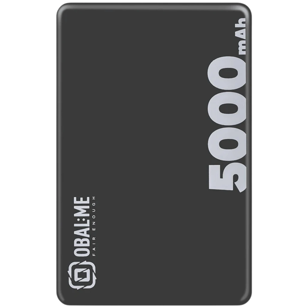 Powerbank OBAL:ME MagNetix preto 5000mAh, compacto, cantos arredondados, logotipo lateral, texto 5000 mAh em destaque, cabo USB-C duplo incluído, MagSafe 15W - Item2