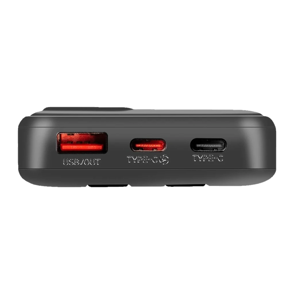 Power bank preto 10000mAh com display digital de bateria, saída PD 22,5W e alça laranja. Corpo compacto com destaque 10000 mAh e logo CablePulse - Item2