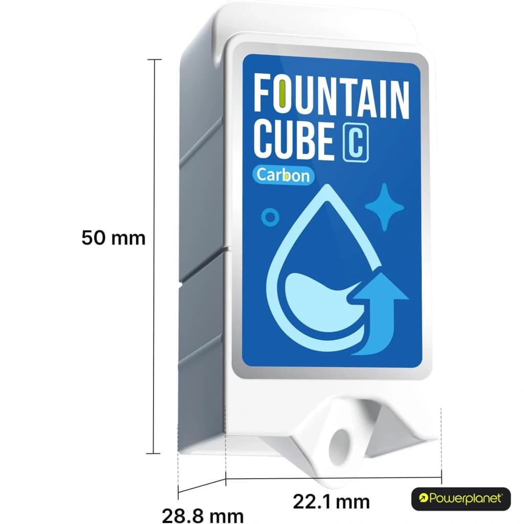 Filtro de repuesto PETKIT Fountain Cube C Pack 5 unidades: cartucho rectangular compacto con etiqueta azul Carbon, ranuras laterales y orificio de anclaje