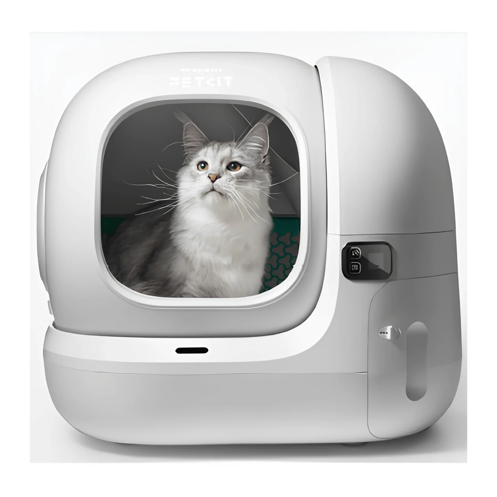 Arenero autolimpiable PETKIT Pura Max 3 blanco con entrada frontal, rejilla verde antisalpicaduras, panel lateral y control por app en smartphone - Ítem2