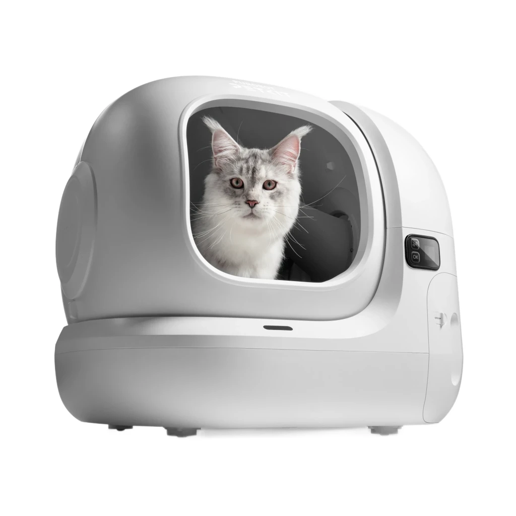 Litière autonettoyante PETKIT PUROBOT MAX 3 blanche, dôme spacieux avec grande ouverture, panneau de contrôle latéral, design moderne pour grands chats