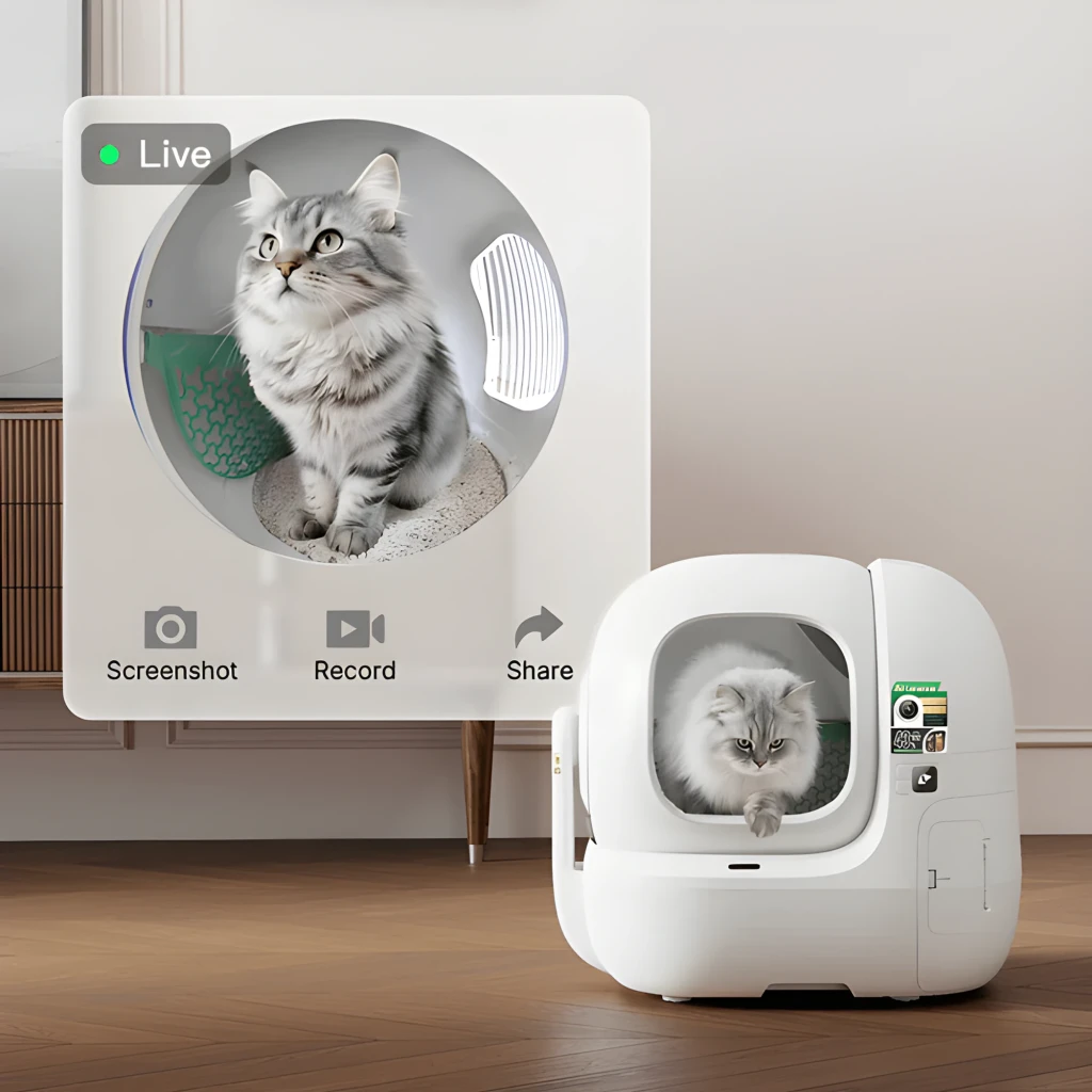 Arenero Autolimpiable PETKIT Purobot Max 3 Basic Kit App WiFi en color blanco, diseño cerrado con puerta frontal y panel lateral, controlable desde smartphone - Ítem4
