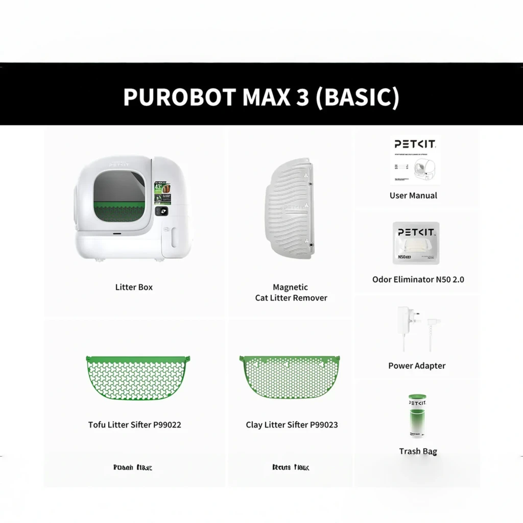 Arenero Autolimpiable PETKIT Purobot Max 3 Basic Kit App WiFi en color blanco, diseño cerrado con puerta frontal y panel lateral, controlable desde smartphone - Ítem5