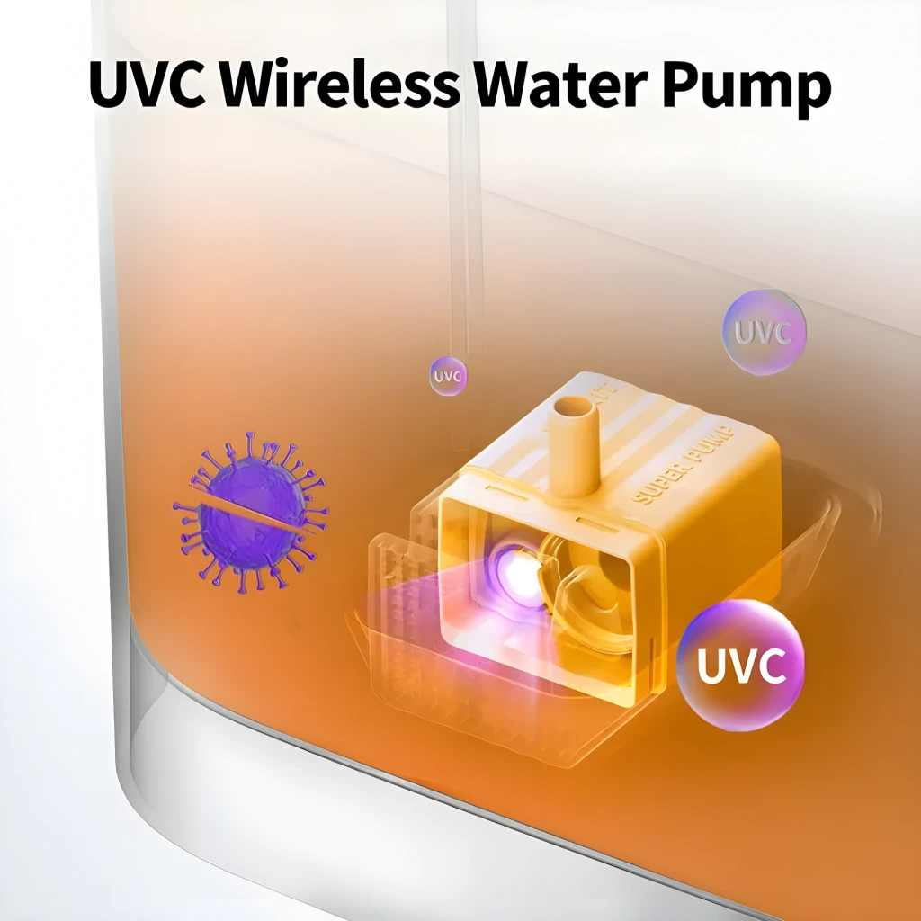 Pompe d’eau sans fil PETKIT orange, compacte, embout vertical, filtre mousse latéral et grille avant, compatible Eversweet SOLO SE 3 Pro UVC SOLO 2 Max Max 2 - Ítem3