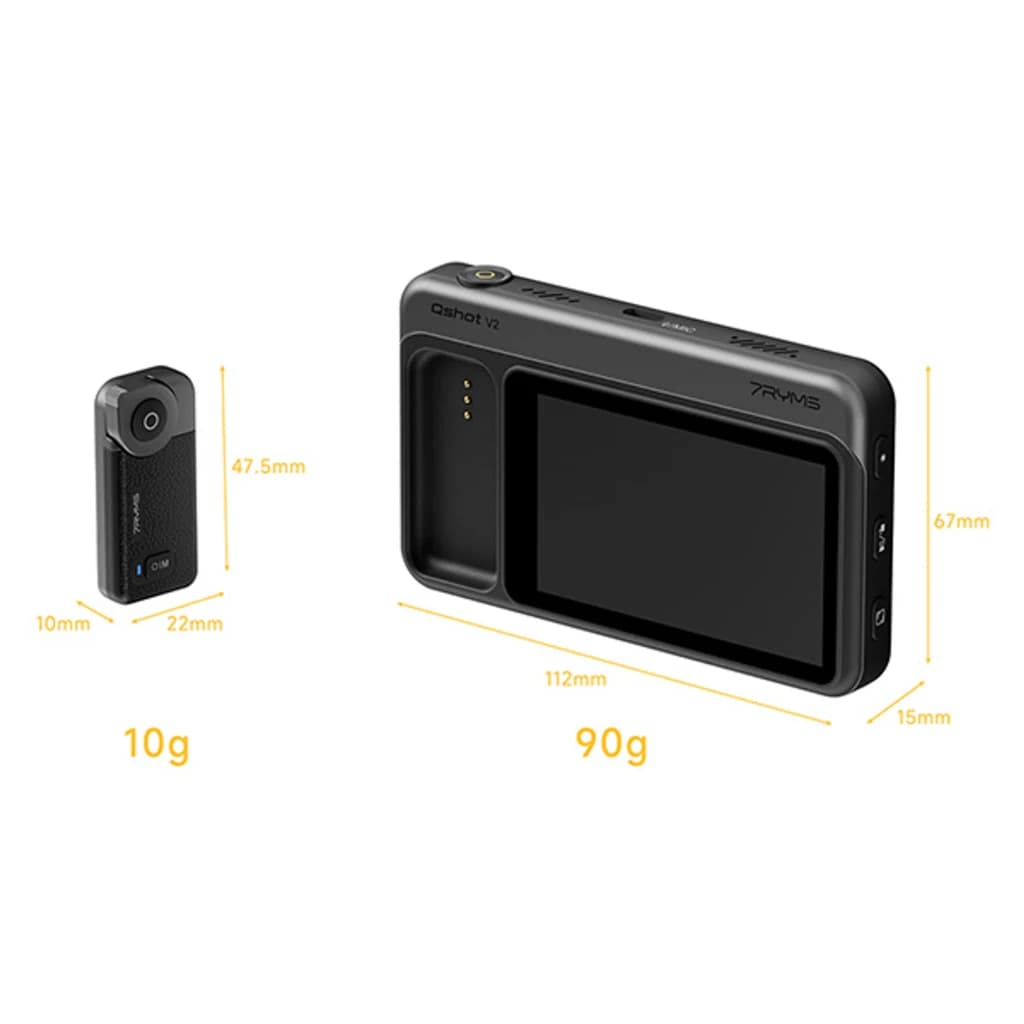 Monitor selfie 7RYMS Qshot V2 4K/60fps MagSafe + USB-C con pantalla amplia, ranura lateral para cámara, botones laterales y diseño compacto ligero de 90 g