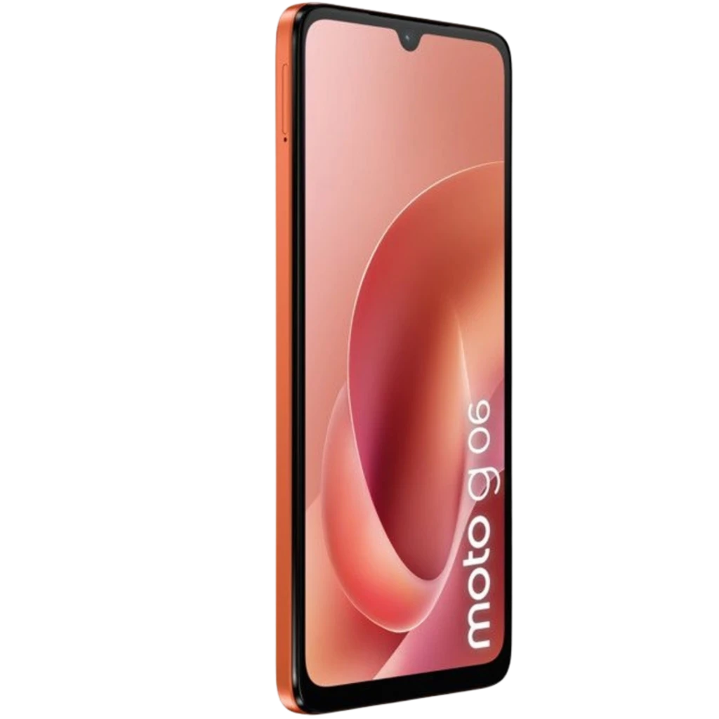 Motorola Moto G06 4Go/256Go Arabesque en orange vif, écran bord à bord avec encoche goutte, dos texturé, double caméra arrière avec modules proéminents - Ítem2