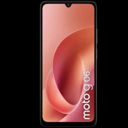 Smartphone Motorola Moto G06 4GB/256GB Arabesque con pantalla grande sin marcos, notch en gota y borde fino; frontal con logo moto g06 vertical en la pantalla