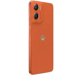 Motorola Moto G06 4GB/256GB Arabesque en color naranja, respaldo mate con logo M, módulo de doble cámara trasera y bordes planos elegantes