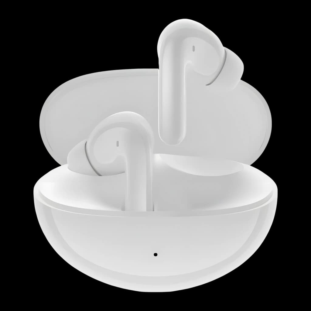 Auriculares Honor Choice Earbuds S8 brancos com estojo oval, design in-ear compacto, hastes alongadas, LEDs discretos e acabamento fosco elegante
