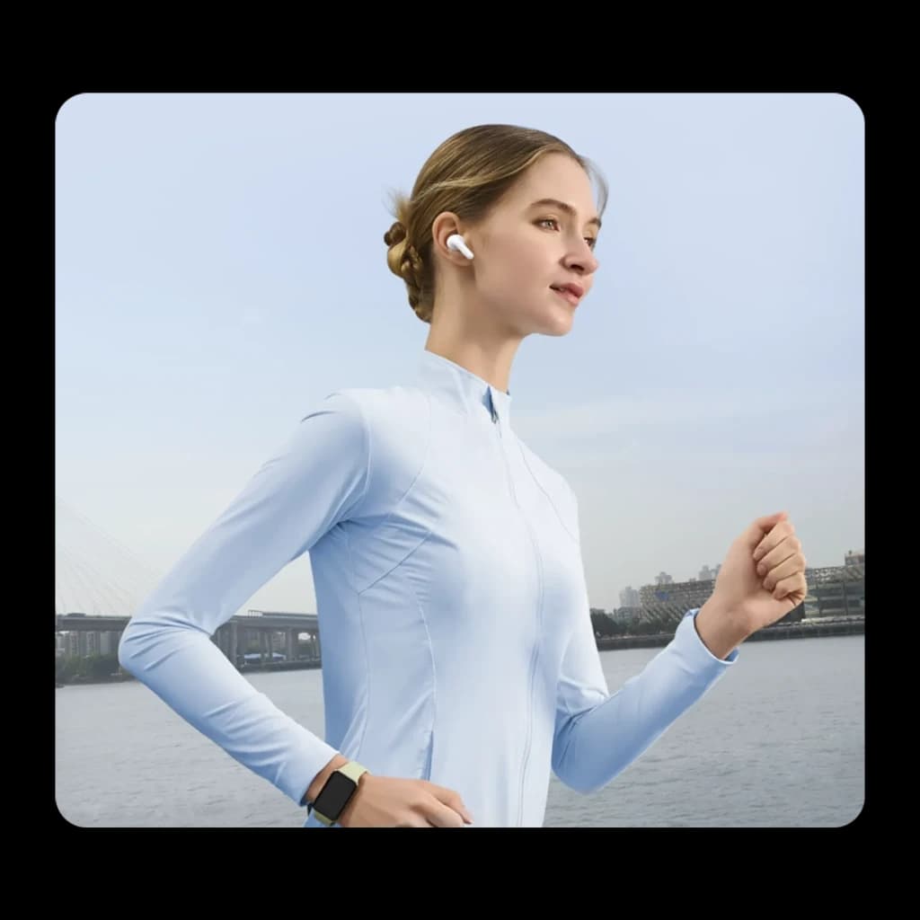 Auriculares Honor Choice Earbuds S8 TWS in-ear brancos com hastes curtas; encaixe seguro para esportes, design minimalista e compacto, destaque no ouvido