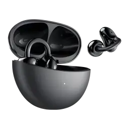 Auriculares Honor Choice Clip com cancelamento ativo de ruído, design open-ear com clipe, estojo magnético curvo em preto brilhante e LED frontal discreto