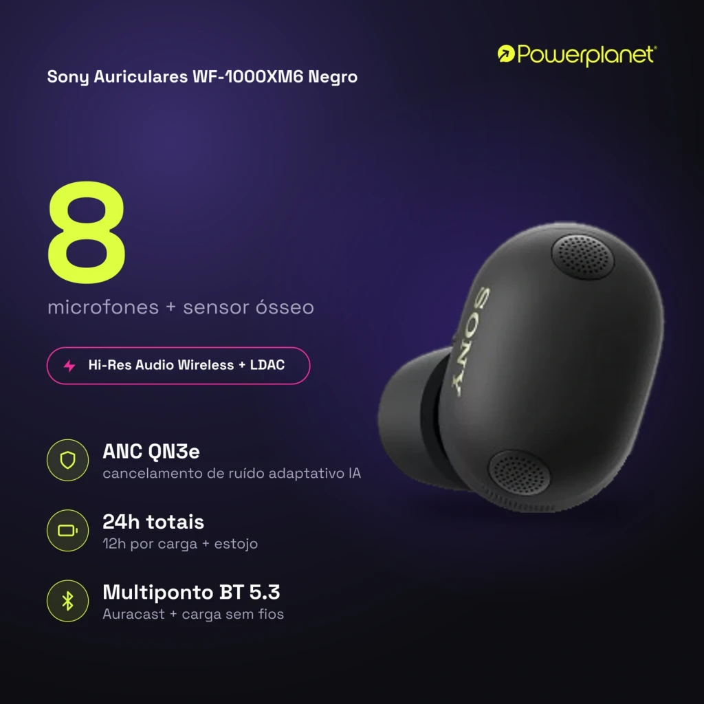 Boîtier de charge noir mat compact avec deux écouteurs intra noirs, design arrondi, indicateurs discrets, finition soignée et port USB-C à l’arrière - Ítem11