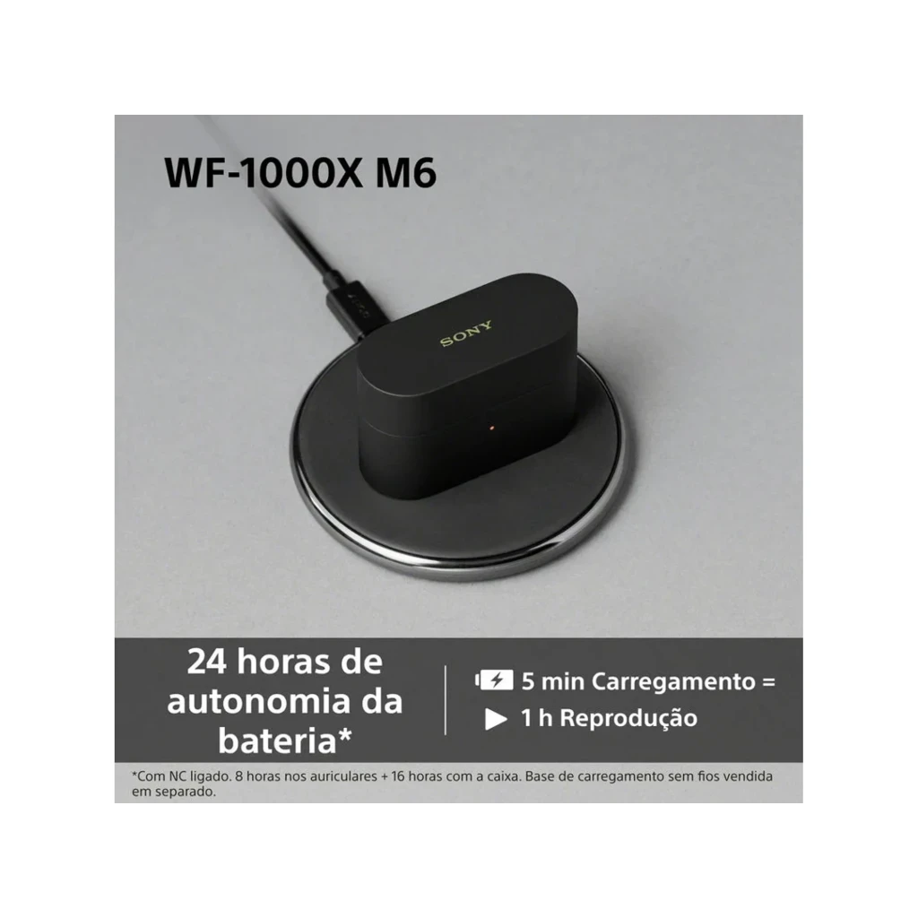 Boîtier de charge noir mat compact avec deux écouteurs intra noirs, design arrondi, indicateurs discrets, finition soignée et port USB-C à l’arrière - Ítem6