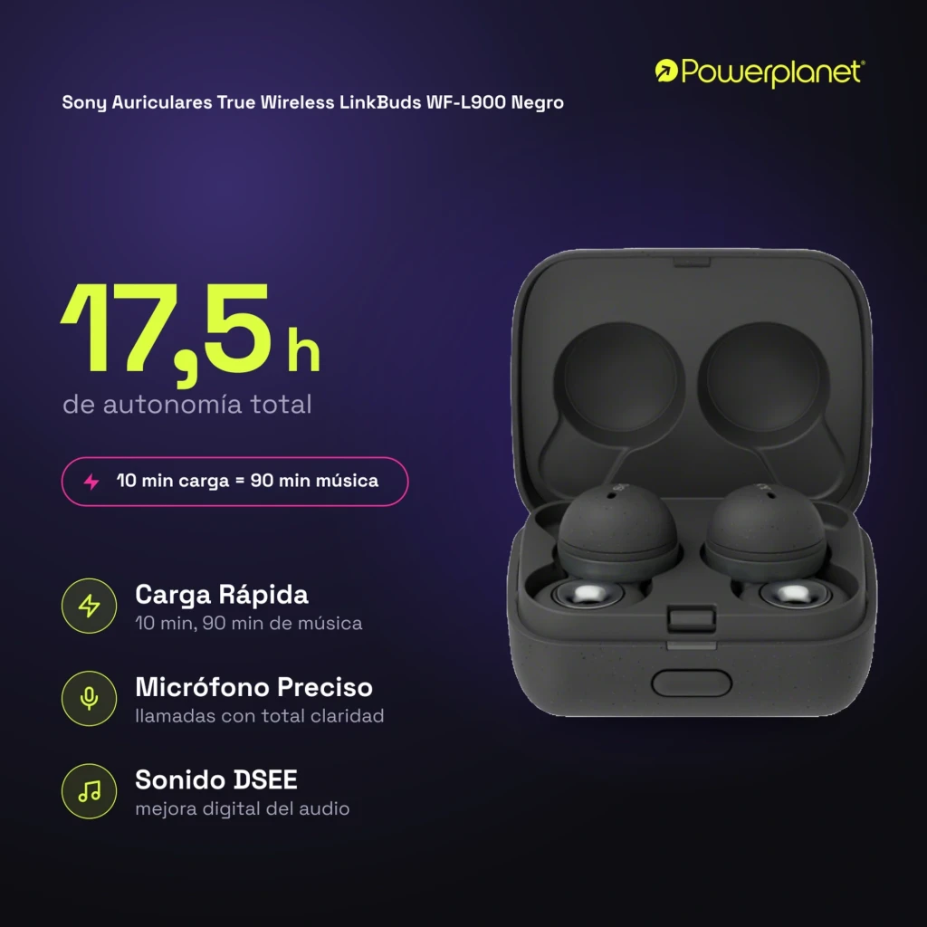 Sony LinkBuds WF-L900 gris avec boîtier compact, design annulaire ouvert, embouts ronds, voyants internes et aimants de charge, style minimal et moderne - Ítem7