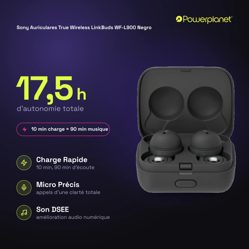 Sony LinkBuds WF-L900 Gris TWS con diseño de anillo abierto, estuche compacto, indicadores LED y puntas de ajuste; acabado mate y resistente salpicaduras IPX4