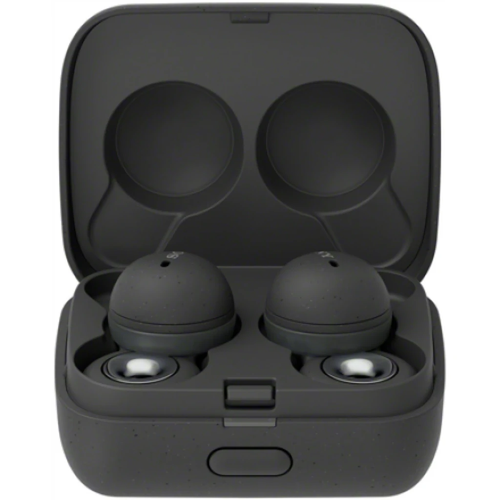 Sony LinkBuds WF-L900 gris avec boîtier compact, design annulaire ouvert, embouts ronds, voyants internes et aimants de charge, style minimal et moderne - Ítem1
