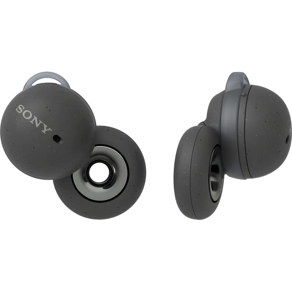 Auriculares Sony LinkBuds WF-L900 grises con diseño anular abierto, acabado mate con motas, formato TWS in-ear compacto y aro acústico visible