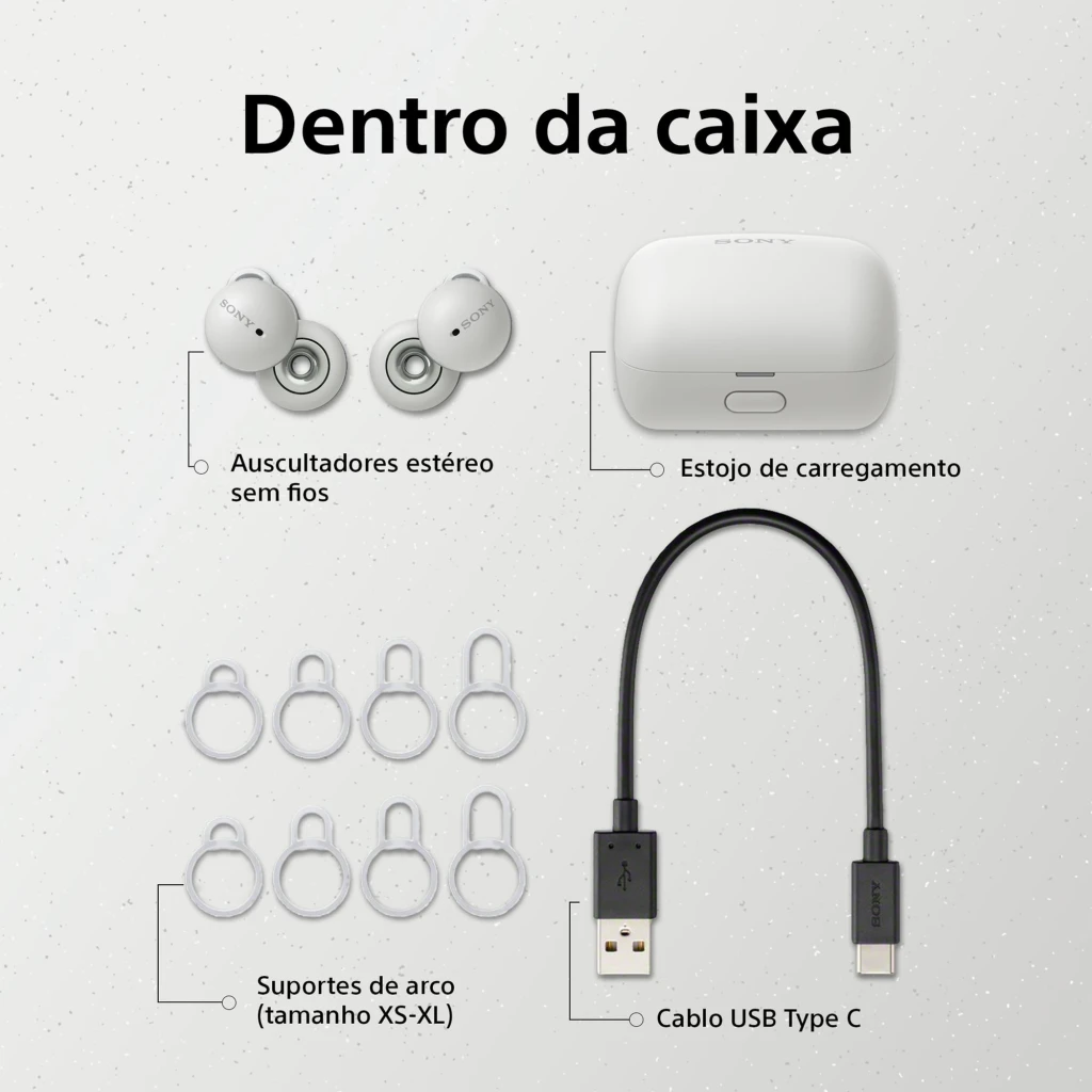 Sony LinkBuds WF-L900 blancs avec boîtier de charge compact, design anneau ouvert, écouteurs TWS intra-auriculaires, LED et ports de charge visibles - Ítem4