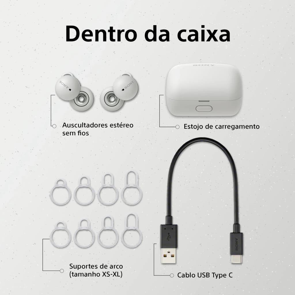 Auriculares Sony LinkBuds WF-L900 blancos TWS con diseño abierto, estuche de carga compacto, soportes de arco en varios tamaños y cable USB-C