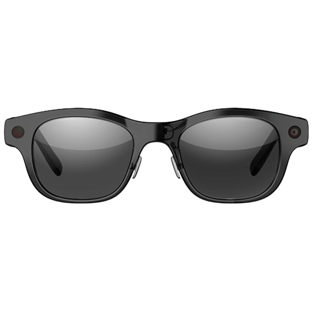 Óculos HTC Vive Eagle AI preto com lentes escuras, armação robusta, hastes espessas com módulos laterais e ponte nasal ajustável; design urbano discreto - Item1