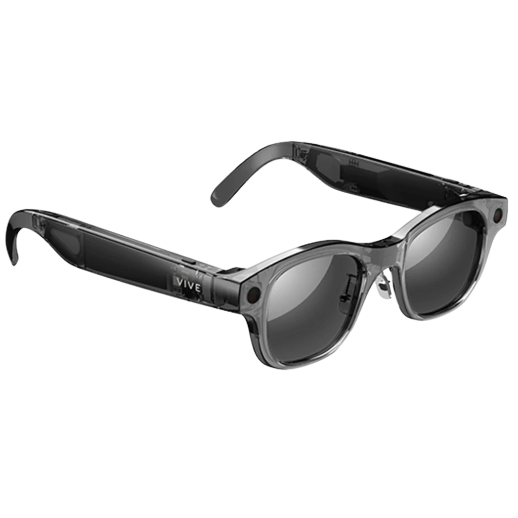 Óculos HTC Vive Eagle AI cinzentos, armação translúcida, lentes escuras, câmara 12 MP integrada e áudio espacial com auscultadores abertos - Item4
