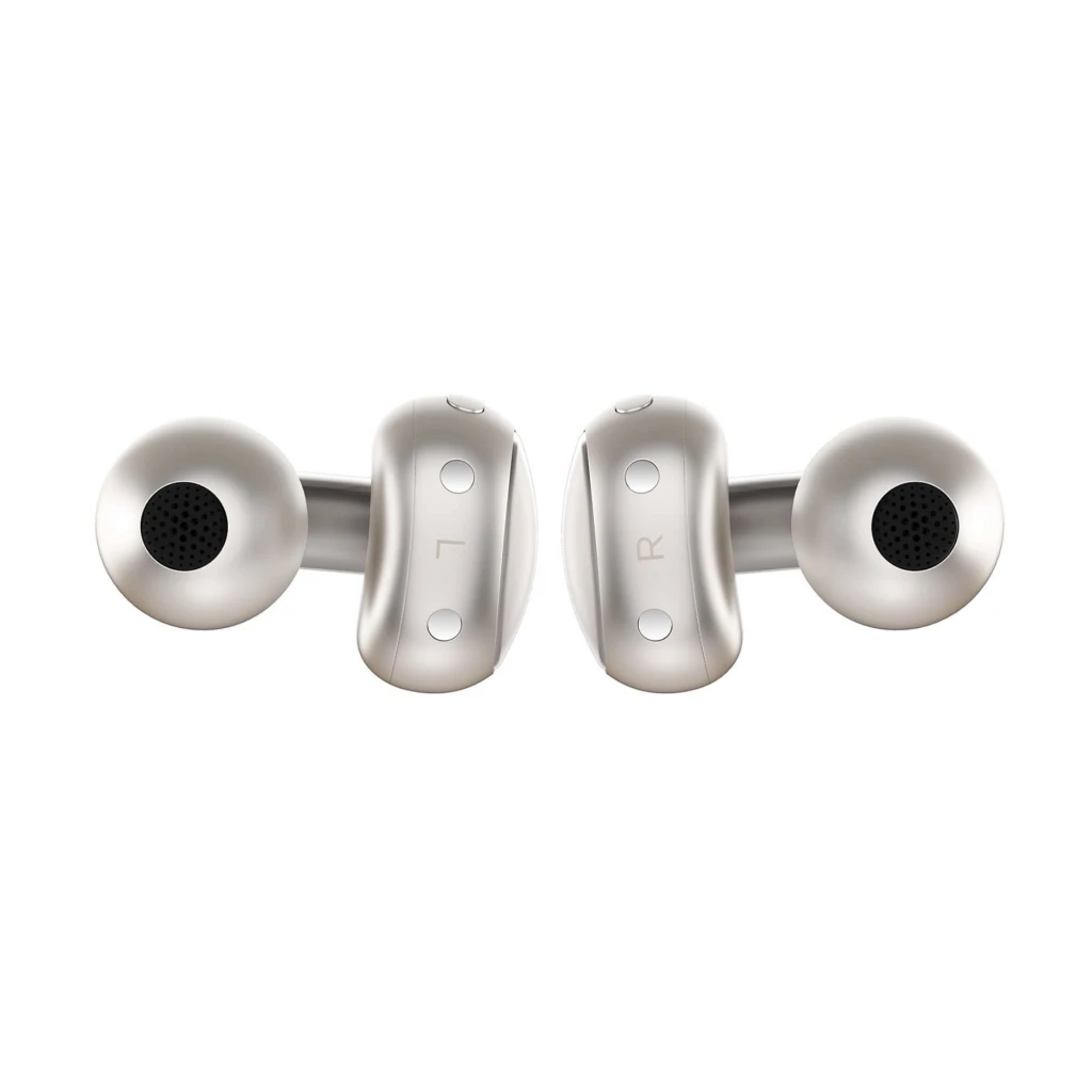 Estojo bege com fones intra-auriculares sem fio, aro com cristais, ganchos Loop ergonômicos, logomarca Motorola frontal e acabamento brilhante - Item3