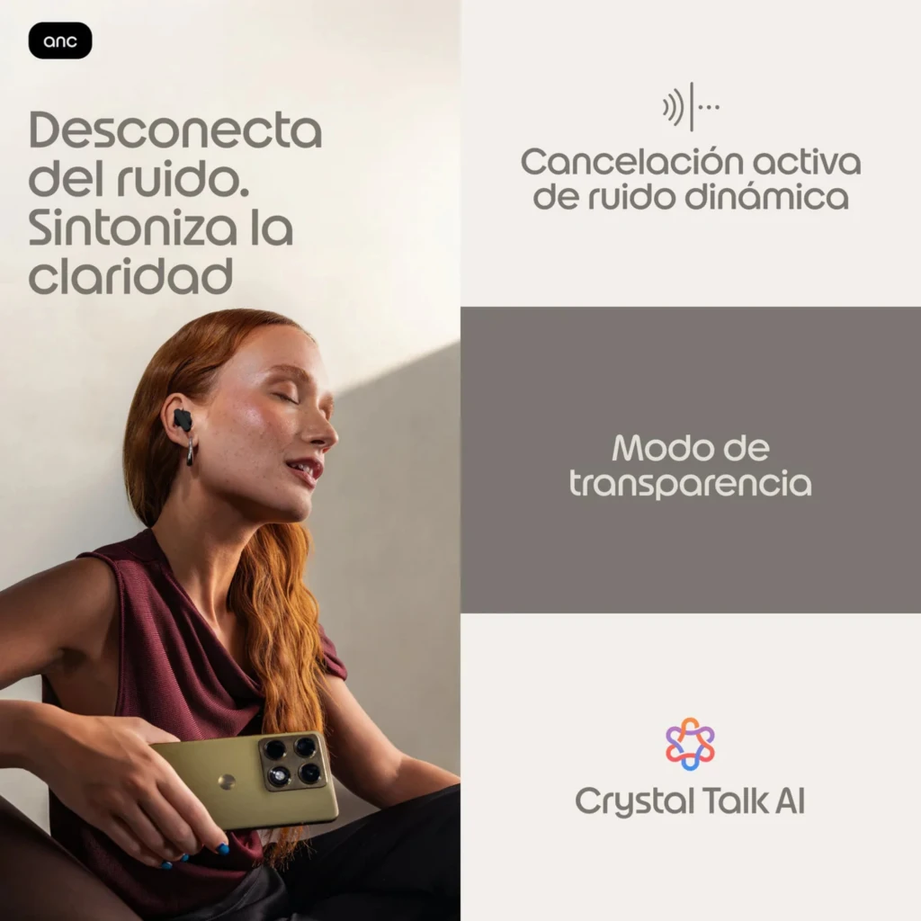 Boîtier blanc brillant avec logo Motorola abritant deux écouteurs intra-auriculaires compacts, embouts ovales et évents noirs, intérieur bleu pâle - Ítem7