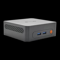 Mini PC MLLSE M3 Pro compacto en carcasa gris con ventilación lateral, dos puertos USB frontales azules y botón de encendido naranja
