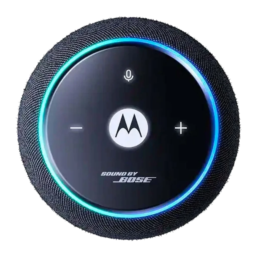 Altavoz Bluetooth cilíndrico Motorola color carbón con malla textil, base estable y aro LED superior; diseño resistente IP67, potencia 30 W y autonomía 12 h - Ítem1