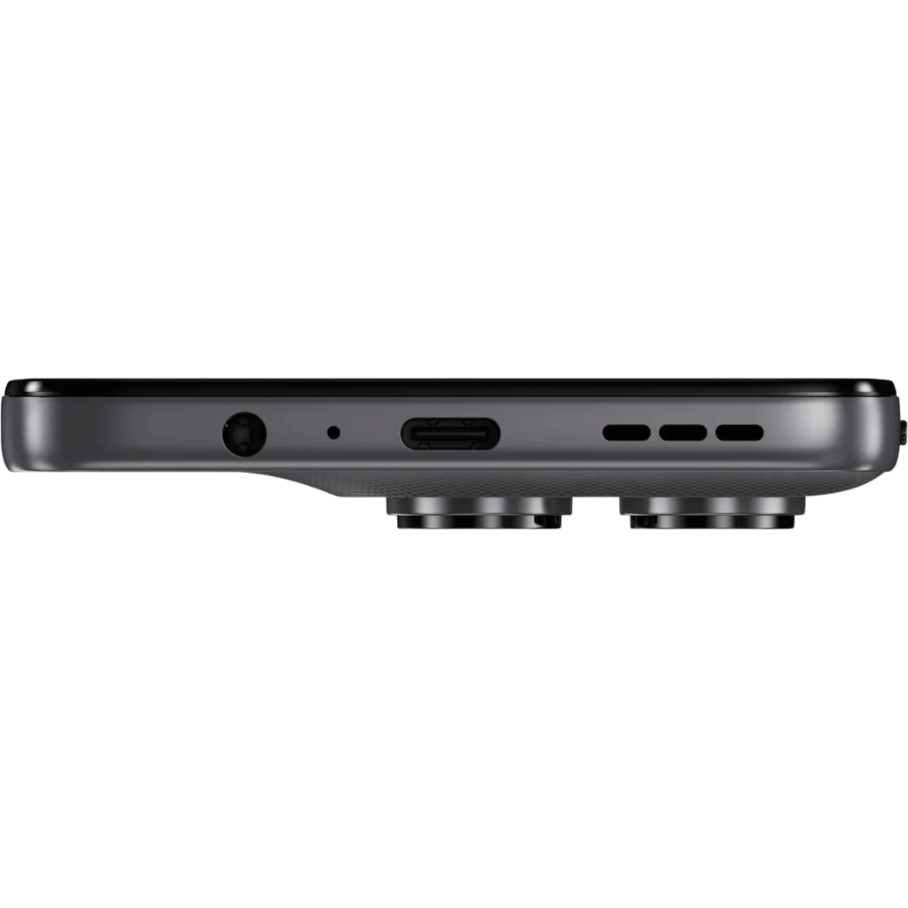 Smartphone gris con pantalla 6.67 pulgadas perforada, triple cámara trasera grande, acabado texturizado, bordes finos y puerto USB Tipo C - Ítem7