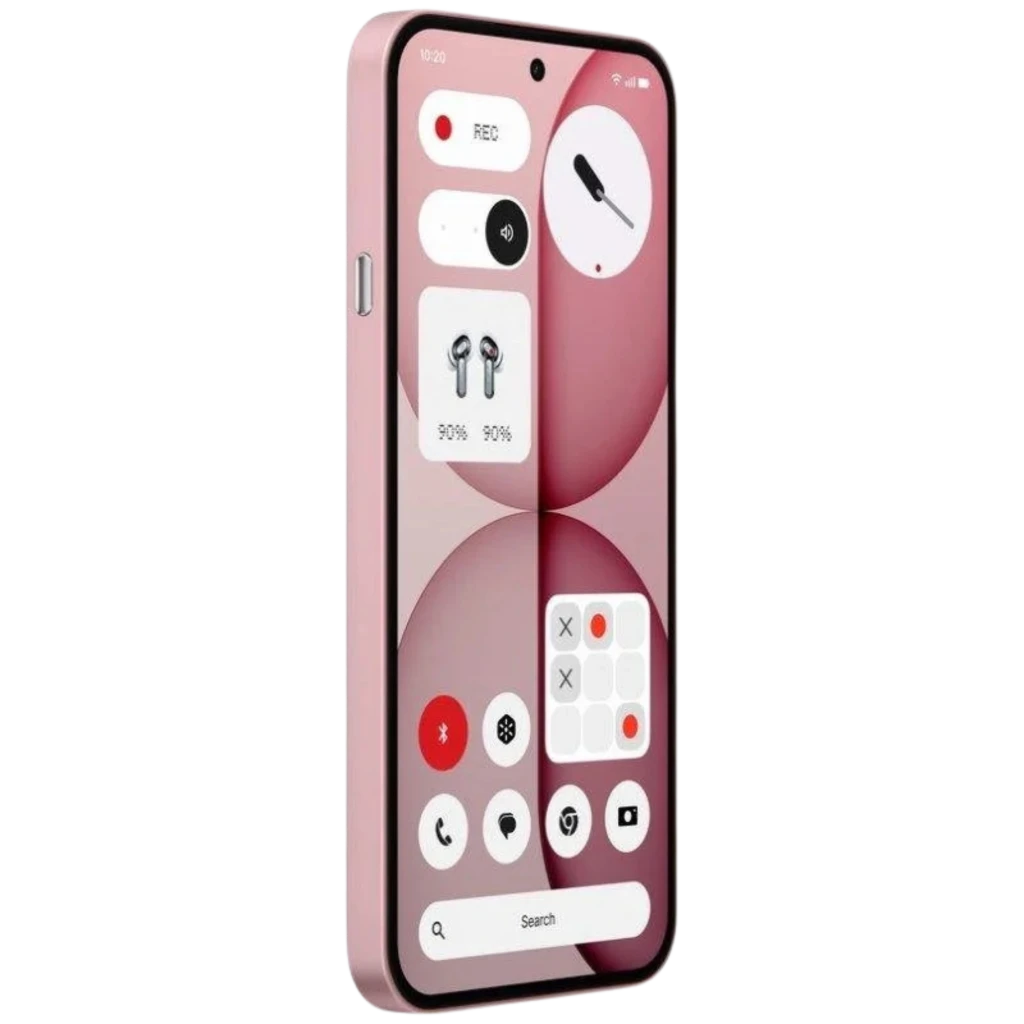 Nothing Phone 4a 5G rosa con tapa trasera transparente y módulos visibles, doble cámara horizontal, frontal con pantalla AMOLED LTPS 6,78 y biseles finos - Ítem6